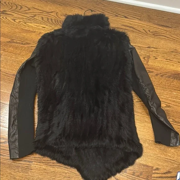 EUC June Elegant Black Real Rabbit Fur and Leather Women's Jacket - Picture 4 of 4